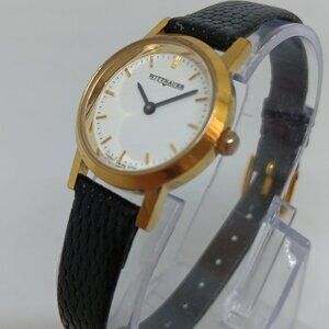 Wittnauer JV2527 Women's 24mm Gold Tone White Dial Swiss Quartz Watch NEW BATT